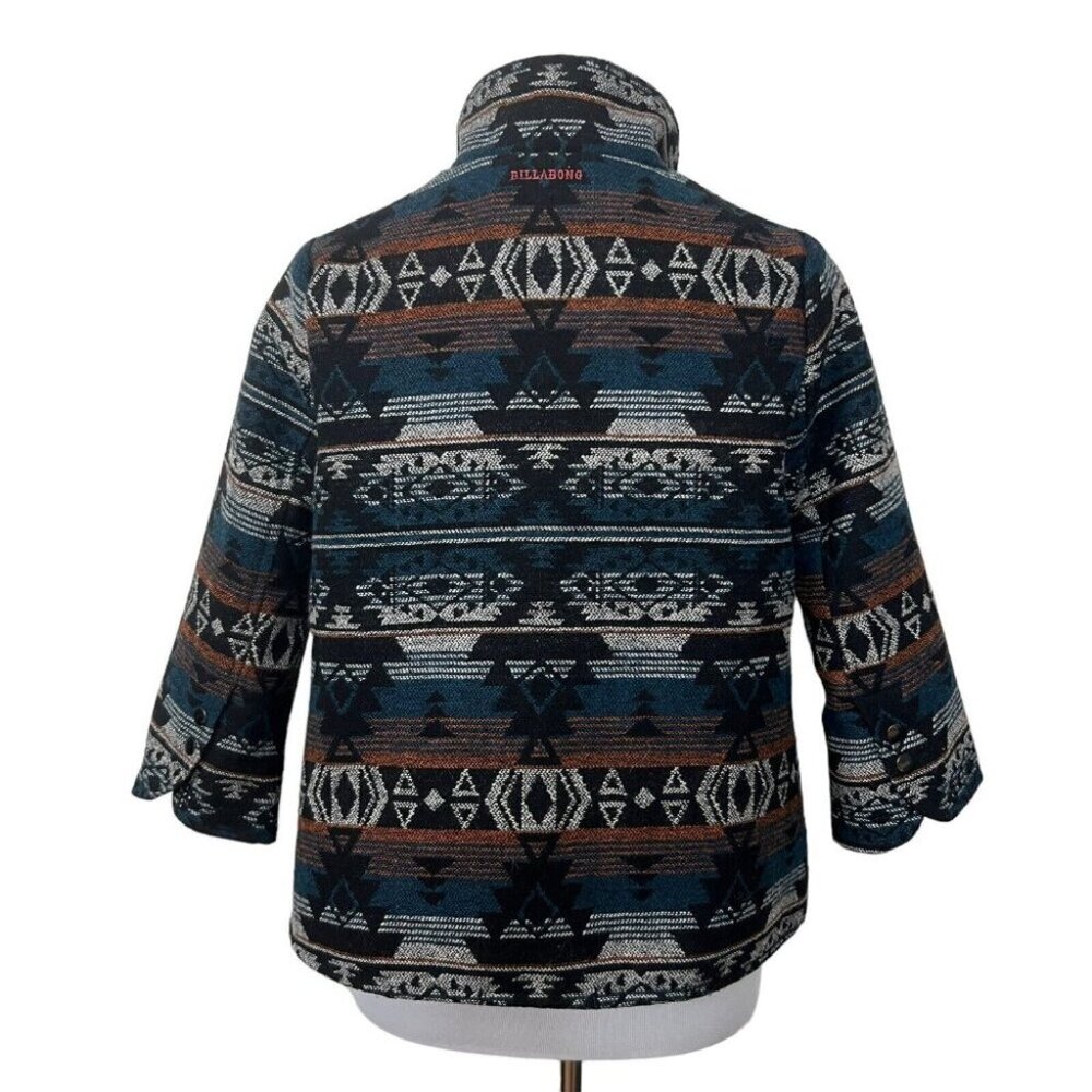 Billabong Womens Aztec Print‎ Snap Up Small Jacket Southwest High Neck Wool Coat - Picture 5 of 11